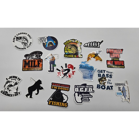 Funny Fishing Stickers Pack 15pcs Waterproof Vinyl Decals laptop car water btls - Picture 2 of 7